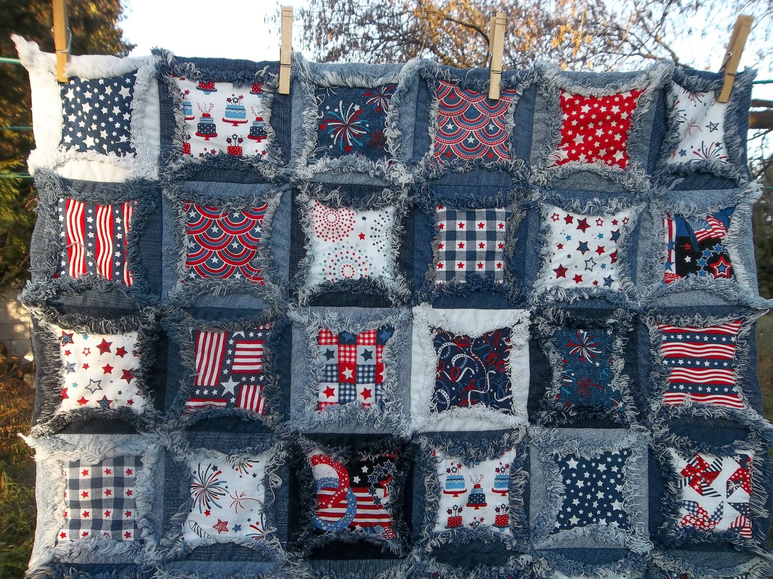 Wheelchair Lap Robe Patriotic Upcycled Denim Circle Quilt Etsy