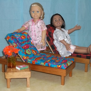 Cherry wood chaise lounge/day bed for 18  inch dolls like American Girl, choice of pads, with or without side table; FREE domestic shipping