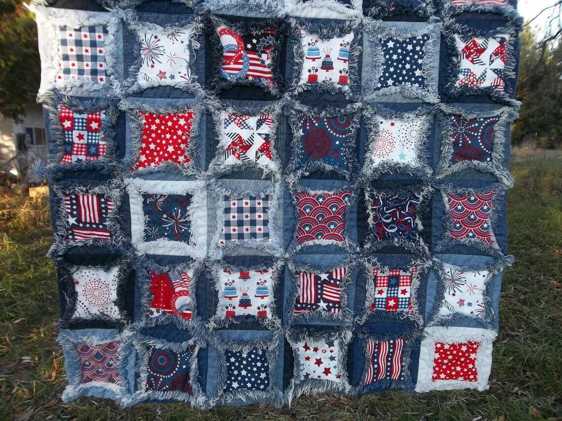 Wheelchair Lap Robe Patriotic Upcycled Denim Circle Quilt Etsy