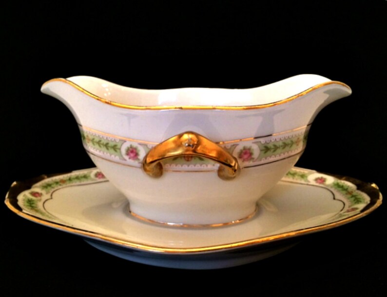 Limoges France Gravy Boat With Attached Underplate Stamped TV