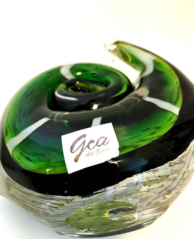 Green Gca Art Glass Snail Heavy Paperweight Figurine 5.5 Etsy
