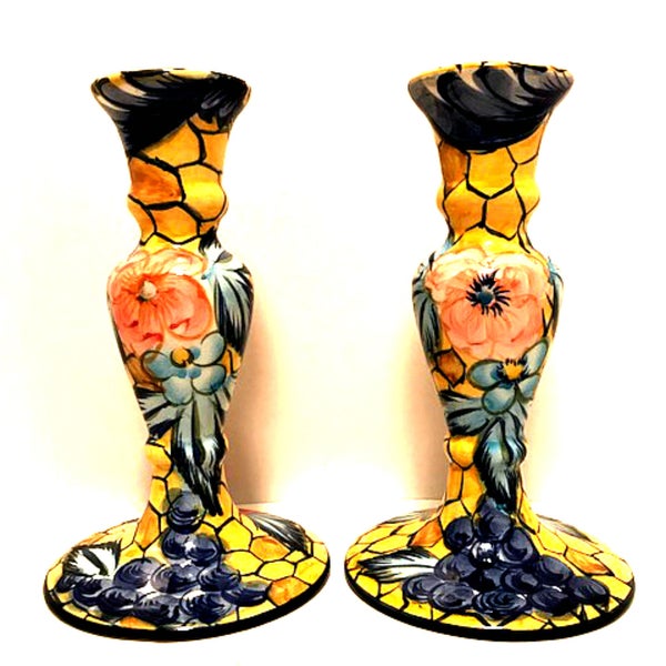 Ceramic Candlesticks Made in Portugal R.H. Macy Co. Vintage Hand Signed Monique