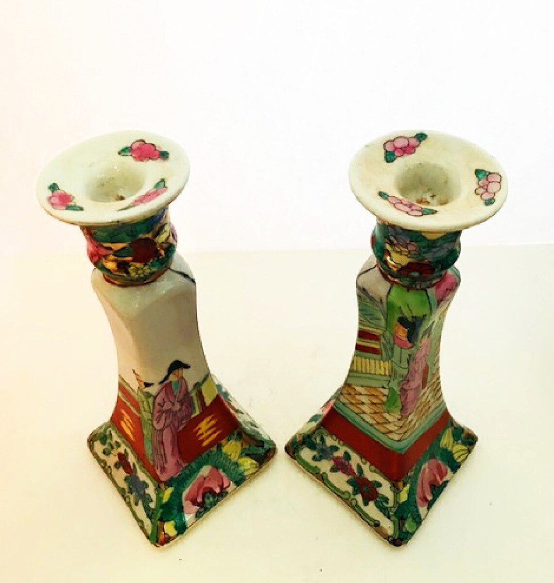 Ceramic Candle Holders Candlesticks Vintage Asian Decor Etsy