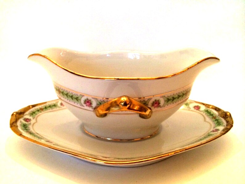 Limoges France Gravy Boat With Attached Underplate Stamped TV