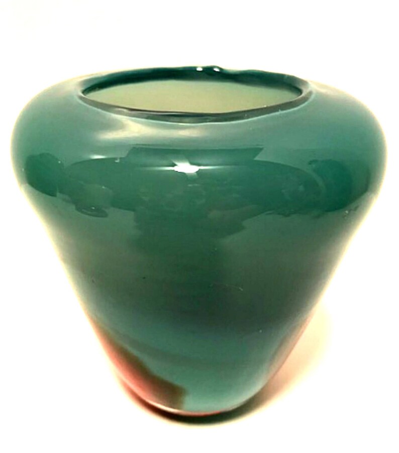 Art Glass Vase Dusty Blue With Red & Purple Detail Hand Blown Etsy