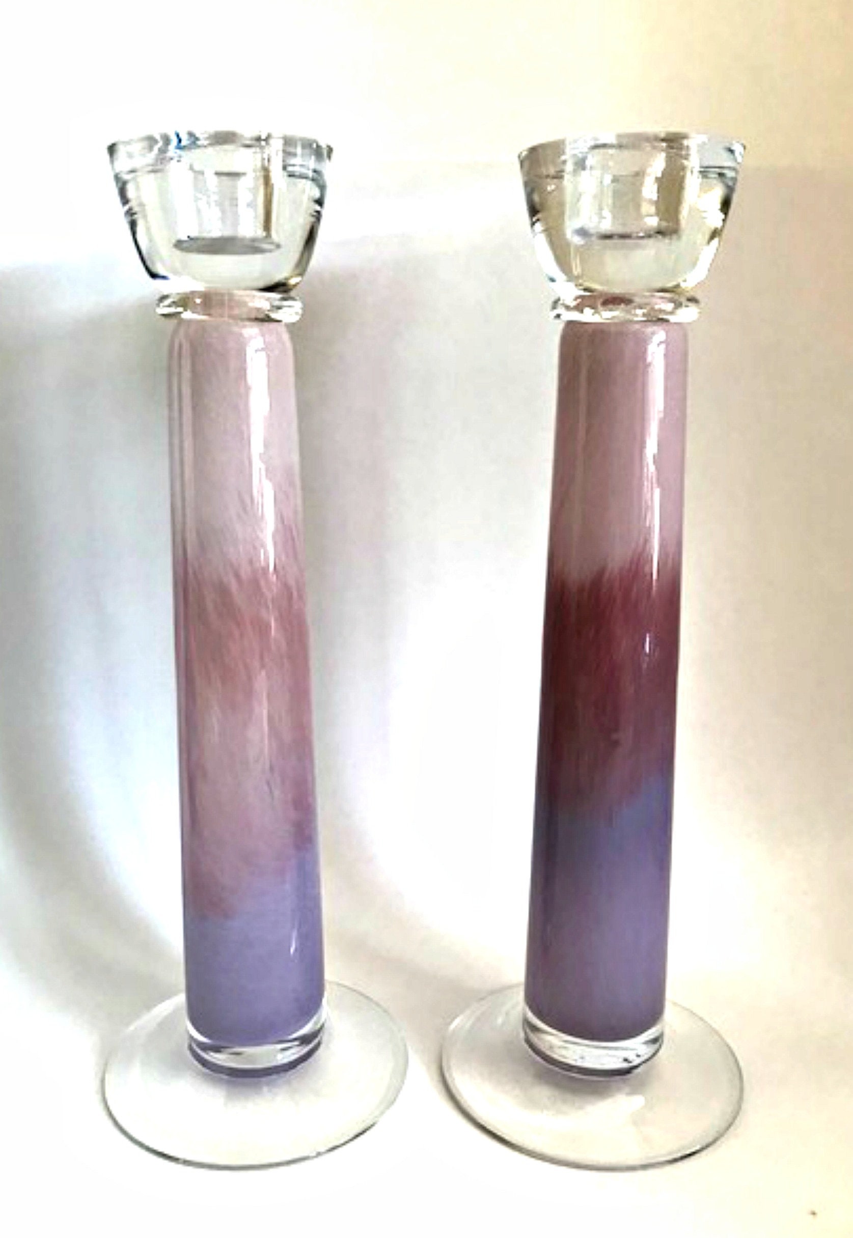 Art Glass Candlesticks Lavender Purple Ombre Heavy Candle Etsy