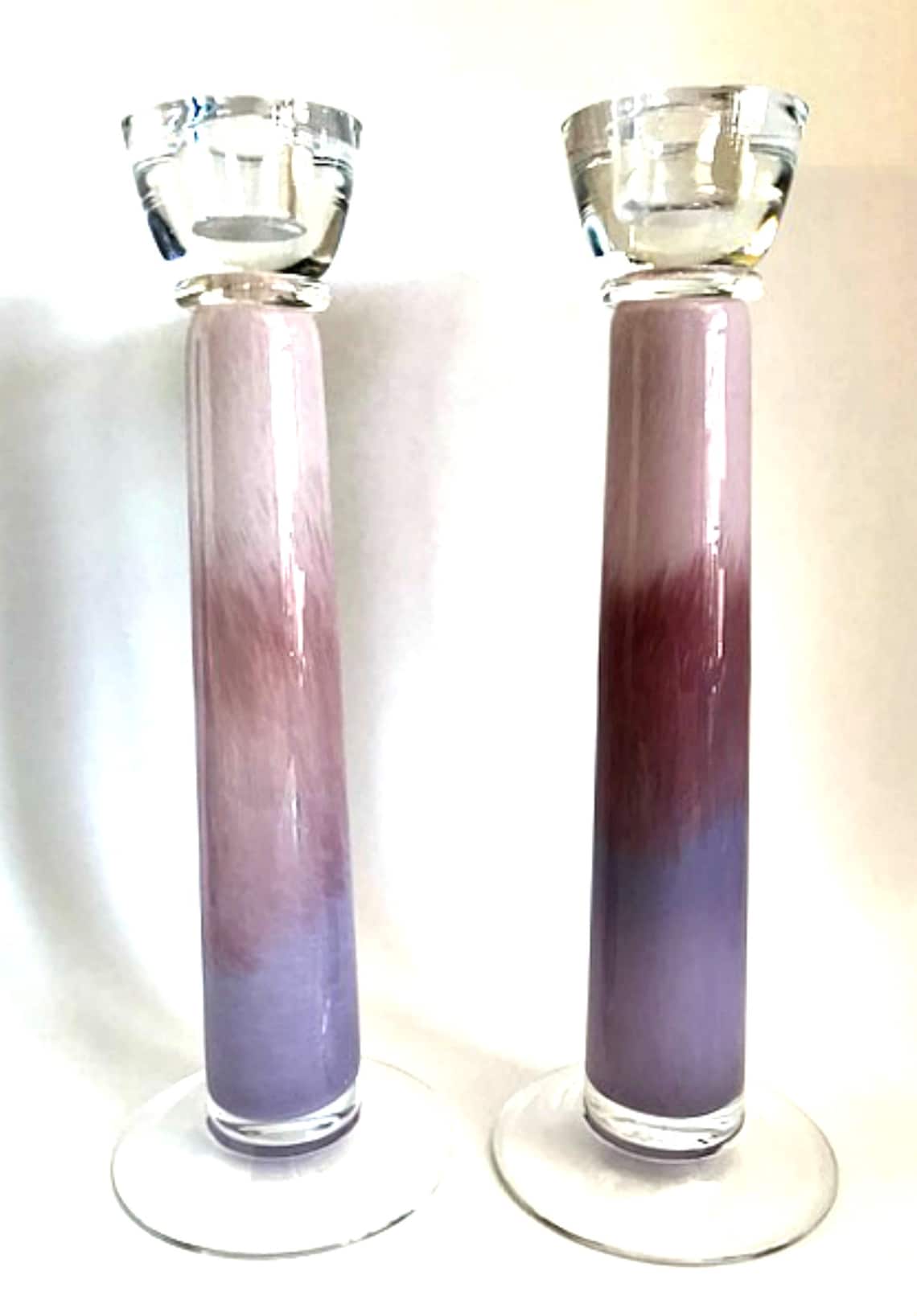 Art Glass Candlesticks Lavender Purple Ombre Heavy Candle Etsy