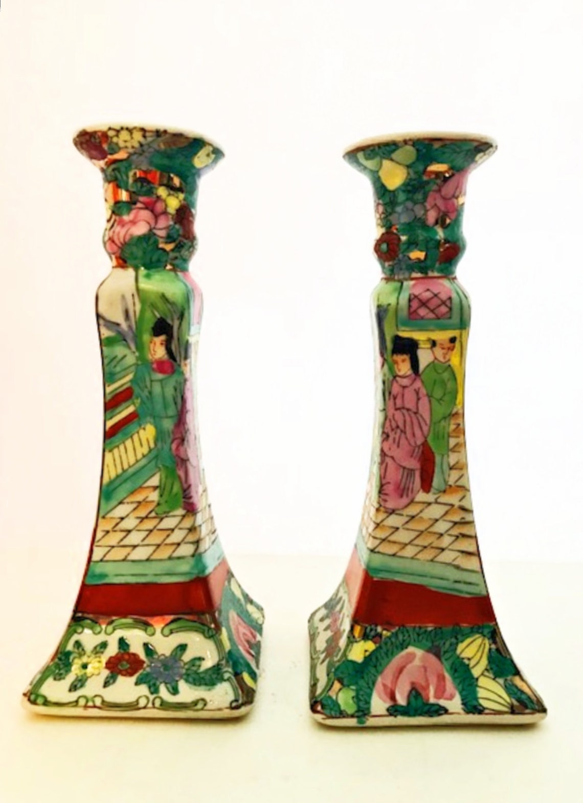 Ceramic Candle Holders Candlesticks Vintage Asian Decor Etsy