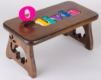 Name Puzzle Stool - Pick Your Design - Pick Your Finish - First Birthday, Christmas Gift, Educational Gift, Baby Keepsake, Baby Shower