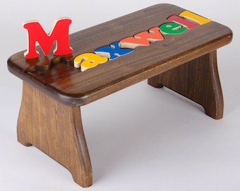 Name Puzzle Stool - NO Leg Design - Pick Your Finish - First Birthday, Christmas Gift, Educational Gift, Baby Keepsake, Baby Shower