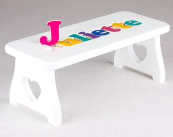 Name Puzzle Stool - WHITE FINISH - Children's Step Stool, First Birthday, Personalized Baby Keepsake, Baby Shower, Christening, Puzzle