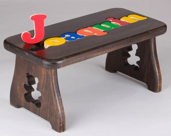 Name Puzzle Stool - Pick Your Design - Pick Your Finish - First Birthday, Christmas Gift, Educational Gift, Baby Keepsake, Baby Shower