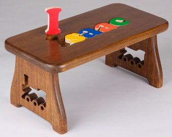 Name Puzzle Stool - Pick Your Design - Pick Your Finish - First Birthday, Christmas Gift, Educational Gift, Baby Keepsake, Baby Shower