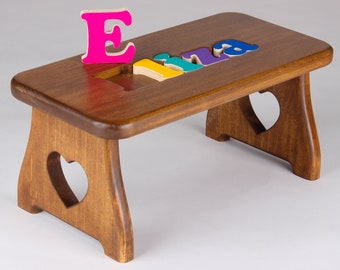 Personalized Puzzle Stool - Pick Your Design - Montessori, First Birthday, Educational Gift, Baby Keepsake, Baby Shower, Step Stool