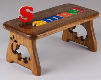 Name Puzzle Stool - Pick Your Design - Pick Your Finish - First Birthday, Valentines, Educational Gift, Baby Keepsake, Baby Shower