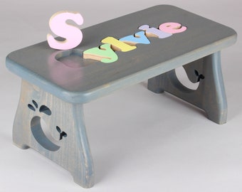 Name Puzzle Stool - Pick Your Design - Pick Your Finish - First Birthday, Christmas Gift, Educational Gift, Baby Keepsake, Baby Shower