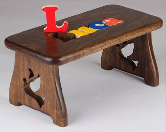 Name Puzzle Stool - CUSTOM Leg Design - Pick Your Finish - First Birthday Gift, Baby Keepsake, Educational Gift, Baby Keepsake, Baby Shower