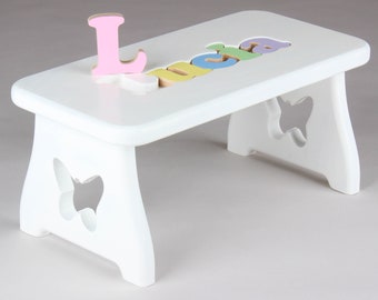 Name Puzzle Stool - WHITE FINISH - Kids Step Stool, First Birthday, Baby Gift, Baby Shower, Personalized, Toddler Gift, Montessori, Puzzle