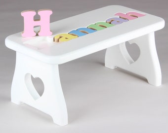 Name Puzzle Stool - WHITE FINISH - Puzzle Step Stool, First Birthday Gift, Baby Keepsake, Baby Shower, Personalized, Baby Valentine Gift