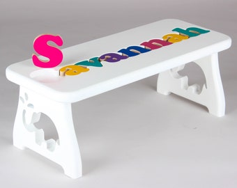 Name Puzzle Stool - WHITE FINISH - Princess/Prince Step Stool, First Birthday,Baby Keepsake, Baby Shower, Christening, Puzzle