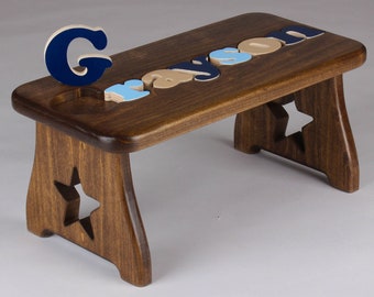 Name Puzzle Stool - Pick Your Design - Pick Your Finish - First Birthday, Christmas Gift, Educational Gift, Baby Keepsake, Baby Shower
