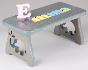 Personalized Puzzle Stool - Pick Your Finish - First Birthday Gift, Toddler Step Stool, Educational Gift, Baby Keepsake, Montessori toy