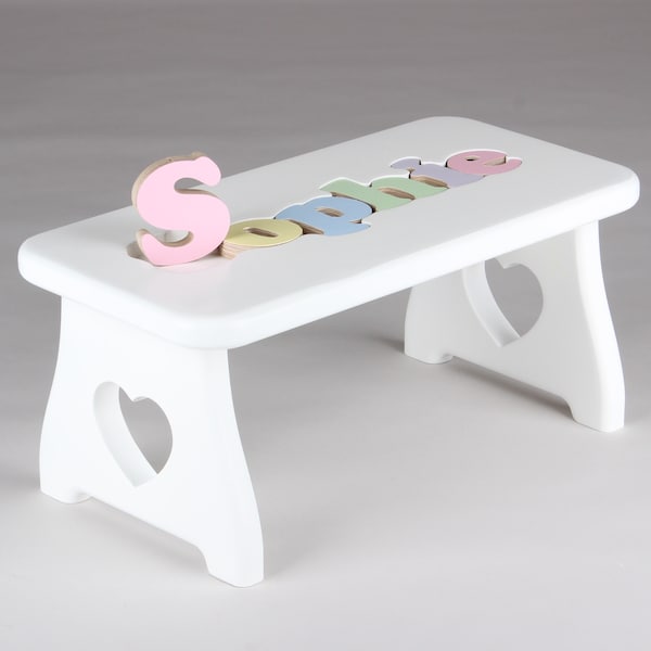 Name Puzzle Stool - WHITE FINISH - Puzzle Step Stool, First Birthday Gift, Baby Keepsake, Baby Shower, Personalized, Baby Gift, Step Stool