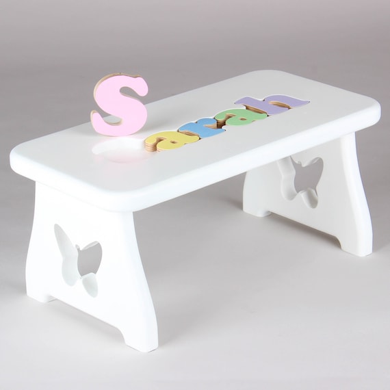 Name Puzzle Stool WHITE FINISH Butterfly Step Stool First