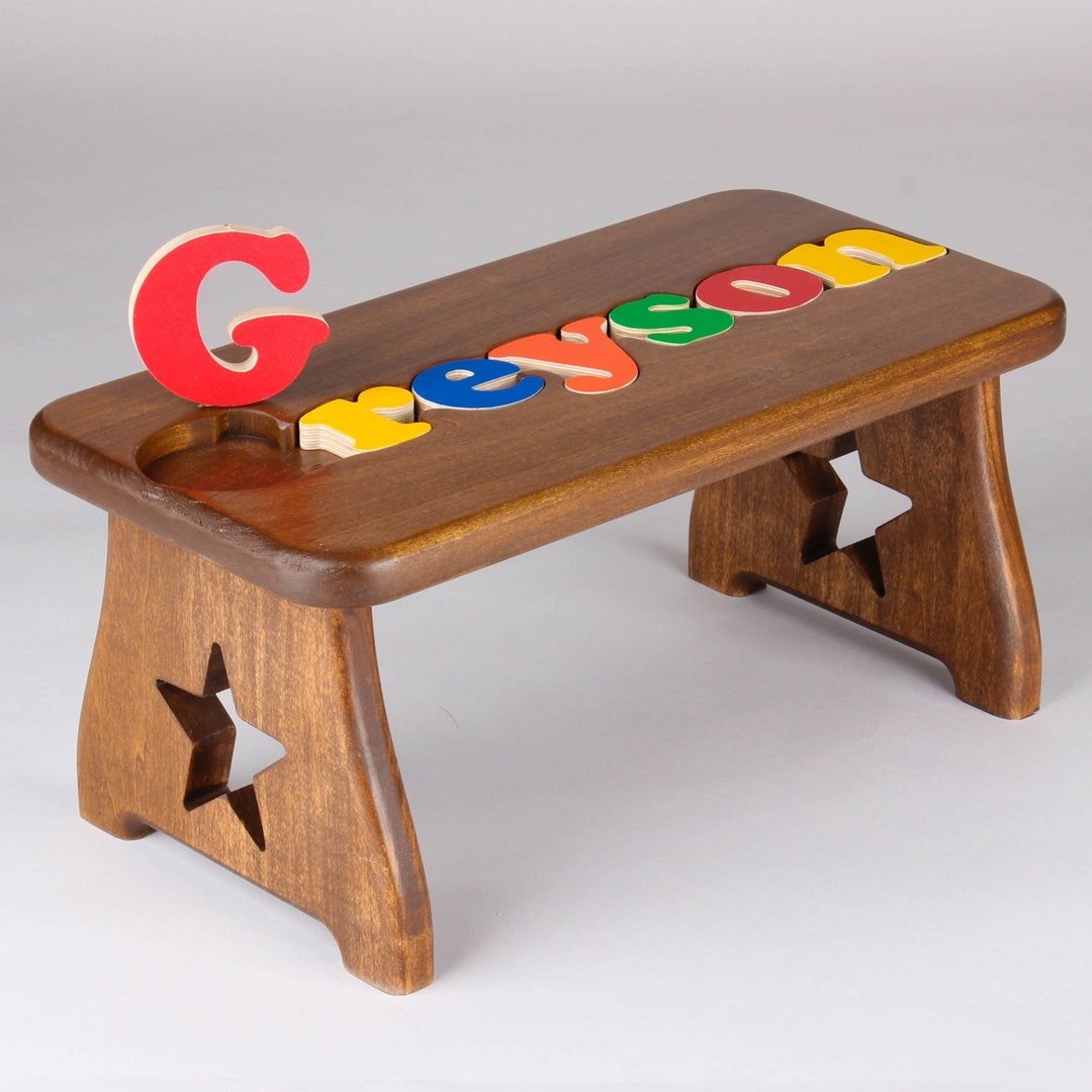 Name Puzzle Step Stool Bench Pick Your Design First Birthday Etsy