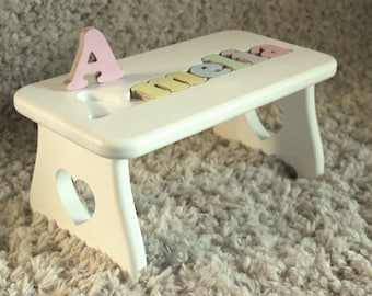 Puzzle Name Step Stool - New baby, First birthday, Second birthday, Nursery decor, Personalized child's gift, Educational toy, Love, Heart