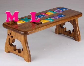 Two-Name Puzzle Bench -Personalized Baby Gift, First Birthday, Second birthday, Baby Shower, Christening, Baby Keepsake, Name Stool, Puzzle