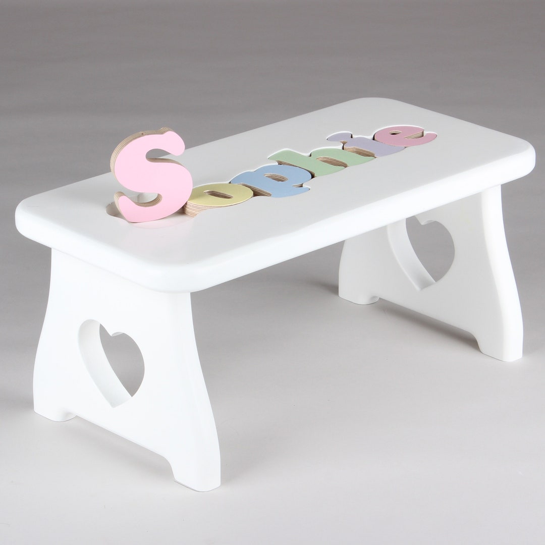 Name Puzzle Stool WHITE FINISH Puzzle Step Stool, First Birthday Gift