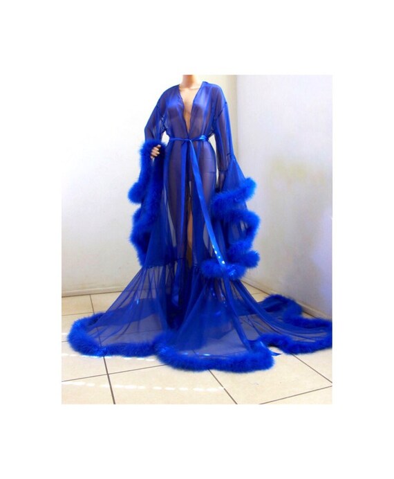 chiffon dressing gown with fur