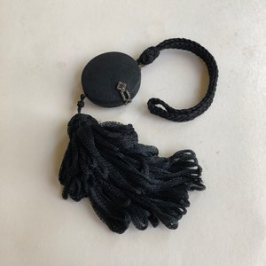 1920s VINTAGE COMPACT Dance PURSE Moire Black Satin w/Rhinestone Clasp of Silver/Dance Purse/Wristlet/Antique