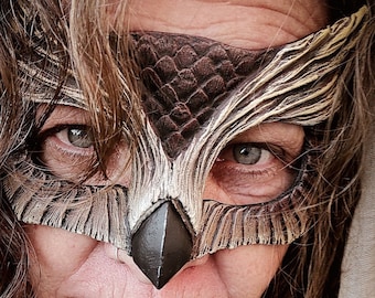 Owl mask halfmask forest Witch masquerade animal mask, resin larp pagan costume woodland festival