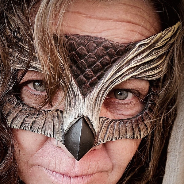 Owl mask, halfmask forest Witch, masquerade animal, festival costume mask