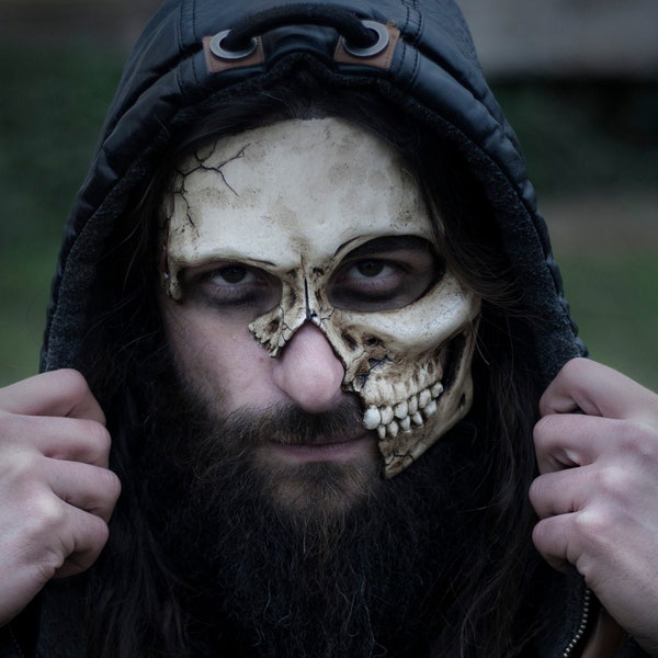 Mascara calavera media cara antifaz esqueleto Hela diosa nordica de la muerte mascara disfraz rol en vivo nigromante alquimista pagano bruja