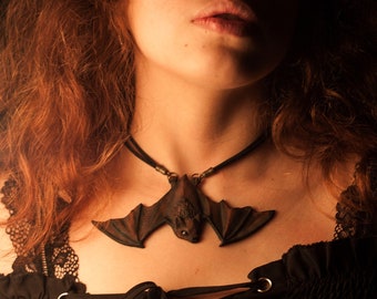 Bat necklace, bat pendant, goth jewelry for witch, vampire choker, resin bat pendant, witch necklace, gothic necklace