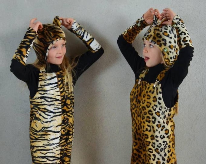 Leopard or tiger SET, leo costume set, predator pants, tiger costume, hat, dungarees, Halloween costume, children's costume