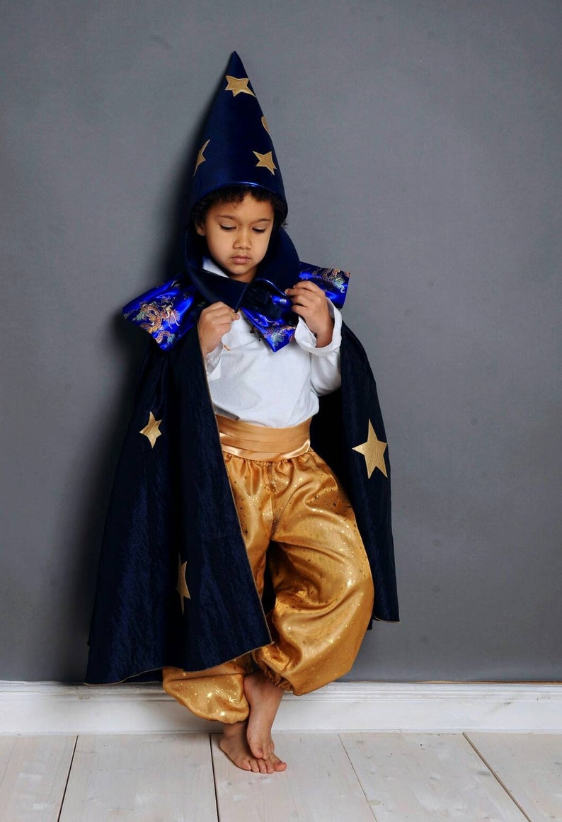 Funmo Cape Magicien Halloween – Cape Sorcier Réversible Noir/violet Avec Chapeau – Déguisement Enfant 3 à 12 Ans