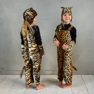 Luipaard- of tijgerset, Luipaardkostuumset, Roofdierbroek, Tijgerkostuum, Hoed, Overalls, Halloween, Halloweenkostuum, Kinderkostuum afbeelding 4