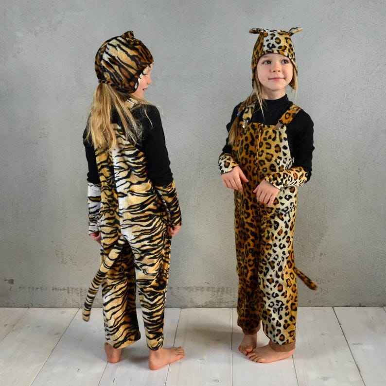 Luipaard- of tijgerset, Luipaardkostuumset, Roofdierbroek, Tijgerkostuum, Hoed, Overalls, Halloween, Halloweenkostuum, Kinderkostuum afbeelding 4