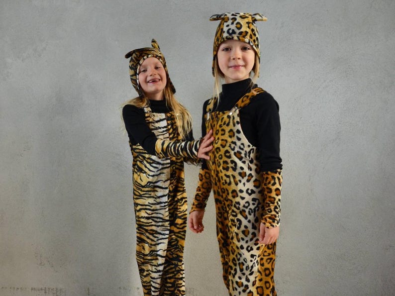 Luipaard- of tijgerset, Luipaardkostuumset, Roofdierbroek, Tijgerkostuum, Hoed, Overalls, Halloween, Halloweenkostuum, Kinderkostuum afbeelding 2