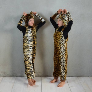 Conjunto de leopardo o tigre, conjunto de disfraz de leo, pantalones de depredador, disfraz de tigre, sombrero, peto, Halloween, disfraz de Halloween, disfraz infantil