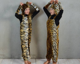 Leopard or tiger SET, leo costume set, predator pants, tiger costume, hat, dungarees, Halloween costume, children's costume