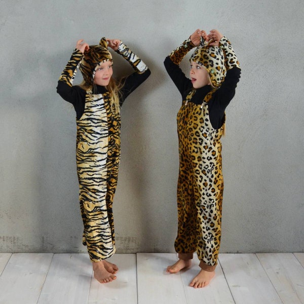 SET - Costume de tigre, ensemble, pantalon tigre + jambières et chapeaux, costume d'Halloween, costume d'enfants Tiger, pantalon d'enfants