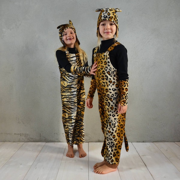 Tiger / Leopard Kostüm SET, Hose + Mütze + Stulpen, Leopardenkostüm, Tigerkostüm, Raubtierhose, Halloweenkostüm,KInderkostüm, Kinderhose,