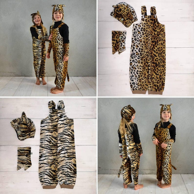 Luipaard- of tijgerset, Luipaardkostuumset, Roofdierbroek, Tijgerkostuum, Hoed, Overalls, Halloween, Halloweenkostuum, Kinderkostuum afbeelding 7