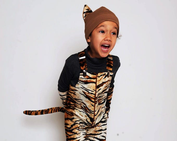 Leopard or tiger SET, leo costume set, predator pants, tiger costume, hat, dungarees, Halloween costume, children's costume