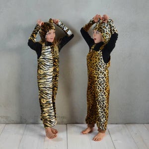 Luipaard- of tijgerset, Luipaardkostuumset, Roofdierbroek, Tijgerkostuum, Hoed, Overalls, Halloween, Halloweenkostuum, Kinderkostuum afbeelding 3